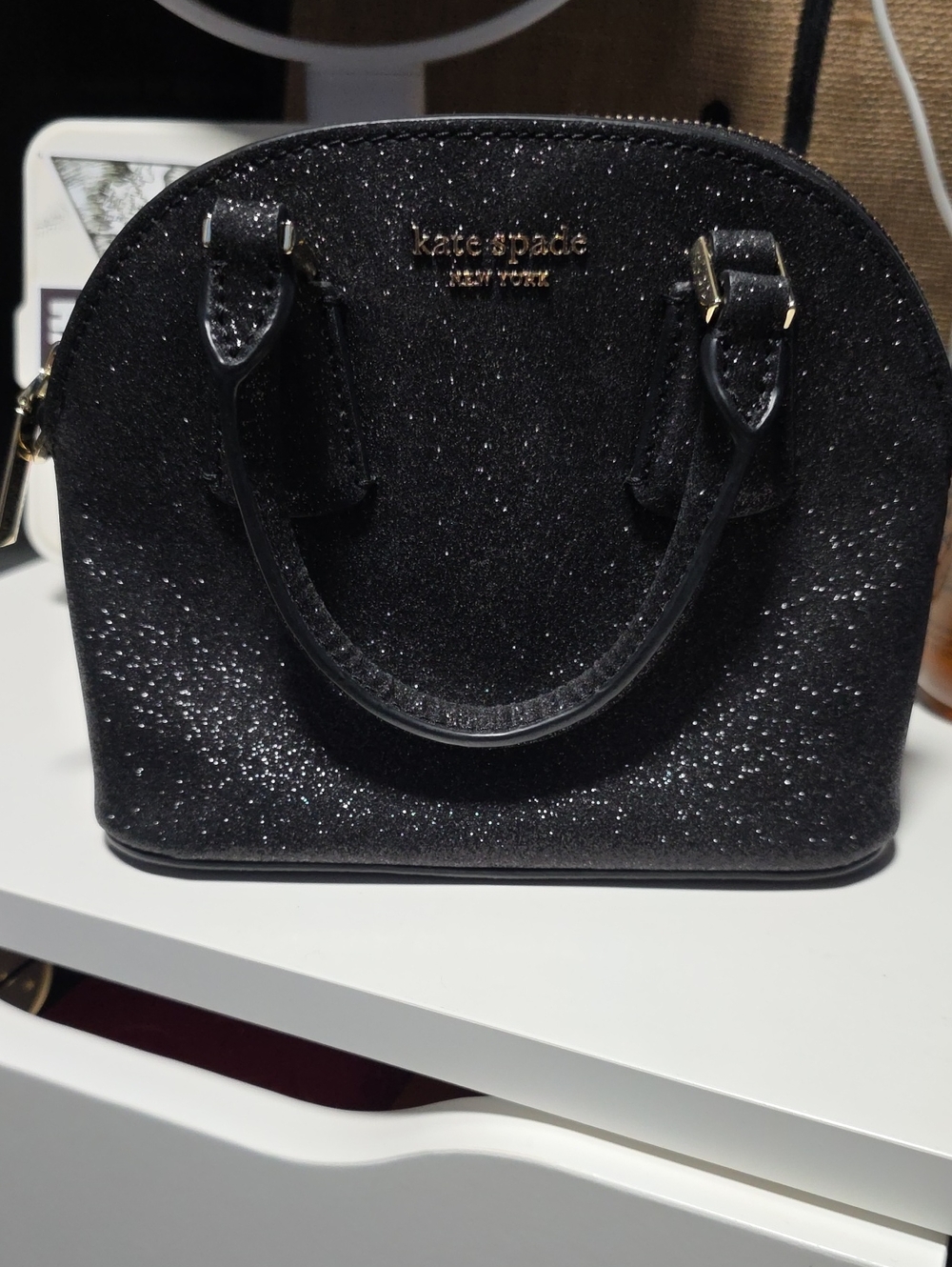 Kate Spade black glitter mini satchel handbag